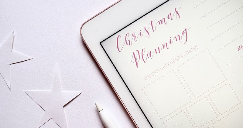 Plan for a stress-free Christmas! iPad with an Apple pencil and paper stars