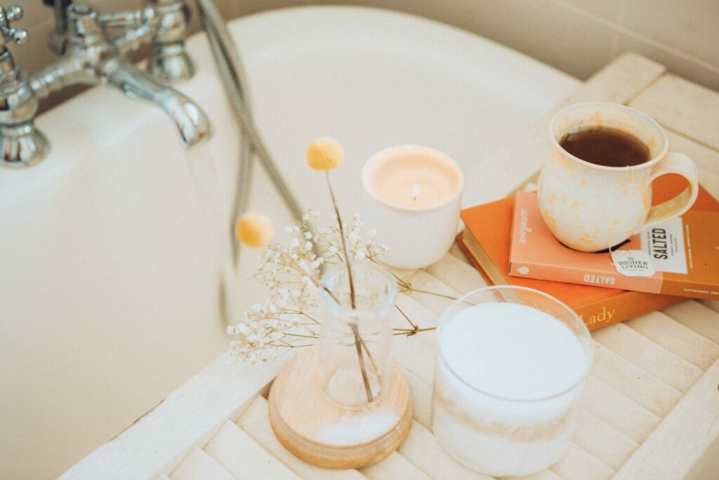 Bath with tea and candle